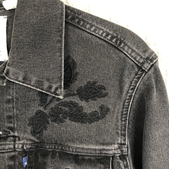 Levis Jean Jacket S Black Faded Made & Crafter Upcycled Boutique Cutouts Biker - Picture 10 of 16